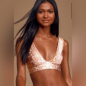 NWOT Lulus Daniella Tan Snake Bikini Top Size Large
